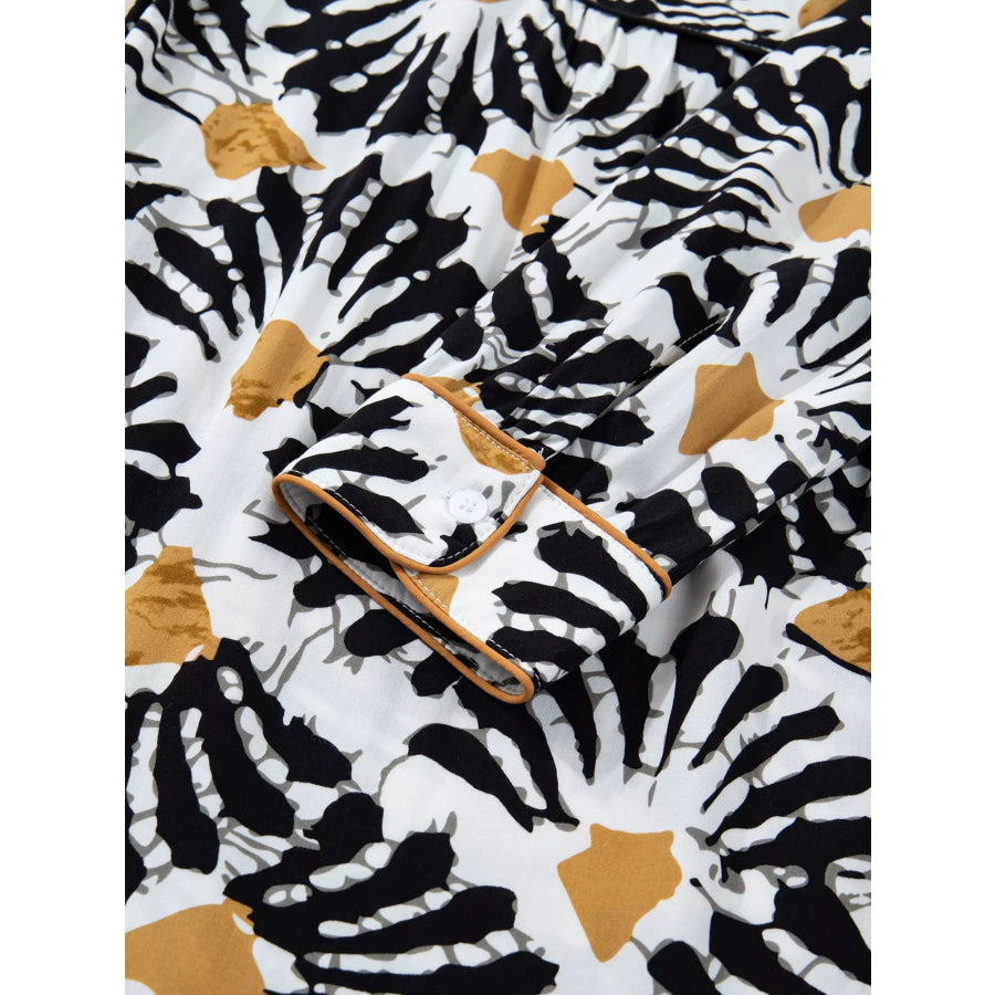 Abstract Floral Print Split Notched Dress Apparel and Accessories