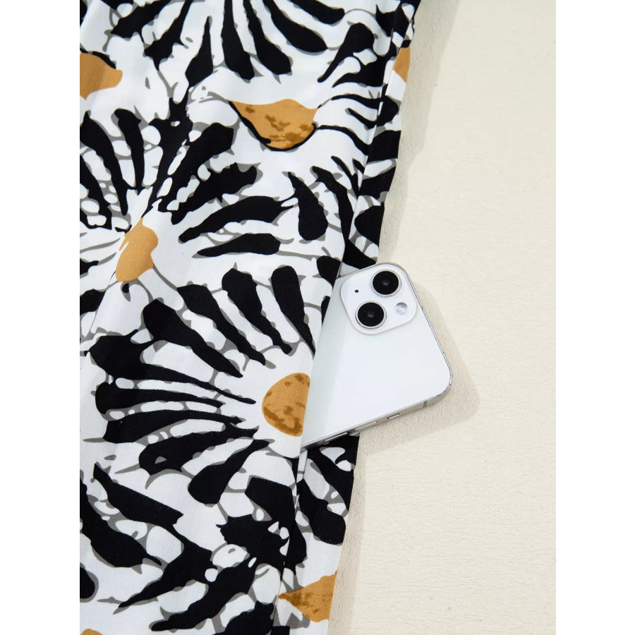 Abstract Floral Print Split Notched Dress Apparel and Accessories