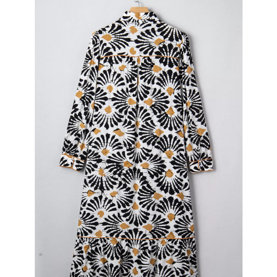 Abstract Floral Print Split Notched Dress Apparel and Accessories