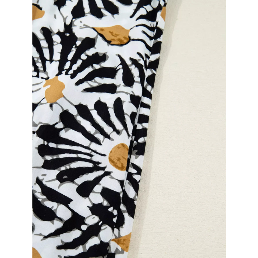 Abstract Floral Print Split Notched Dress Apparel and Accessories