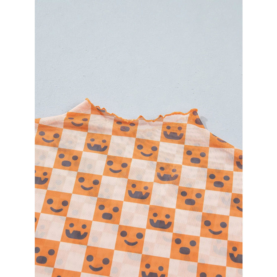 Abstract Halloween Pattern Long Sleeve Mock Neck Blouse Apparel and Accessories