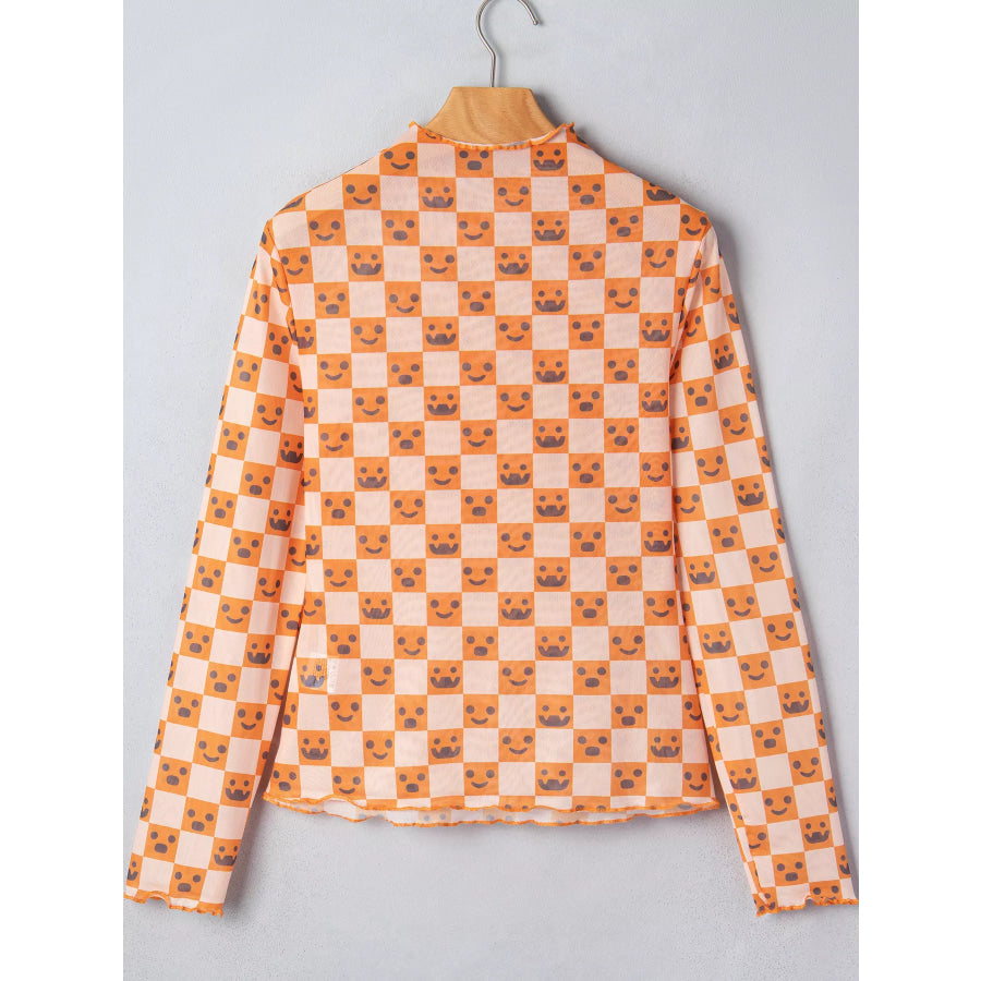 Abstract Halloween Pattern Long Sleeve Mock Neck Blouse Apparel and Accessories