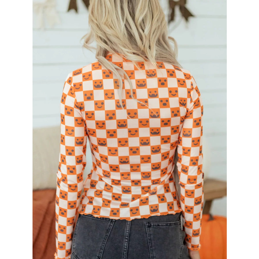 Abstract Halloween Pattern Long Sleeve Mock Neck Blouse Apparel and Accessories