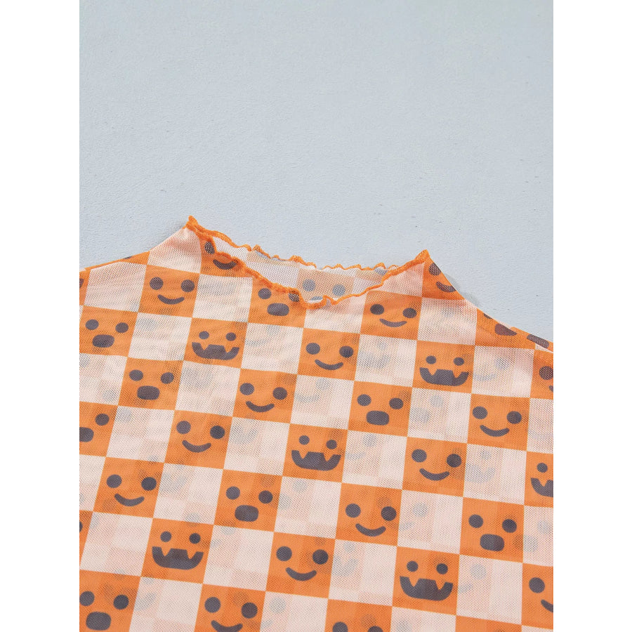 Abstract Halloween Pattern Long Sleeve Mock Neck Blouse Apparel and Accessories