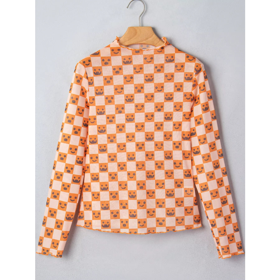 Abstract Halloween Pattern Long Sleeve Mock Neck Blouse Apparel and Accessories