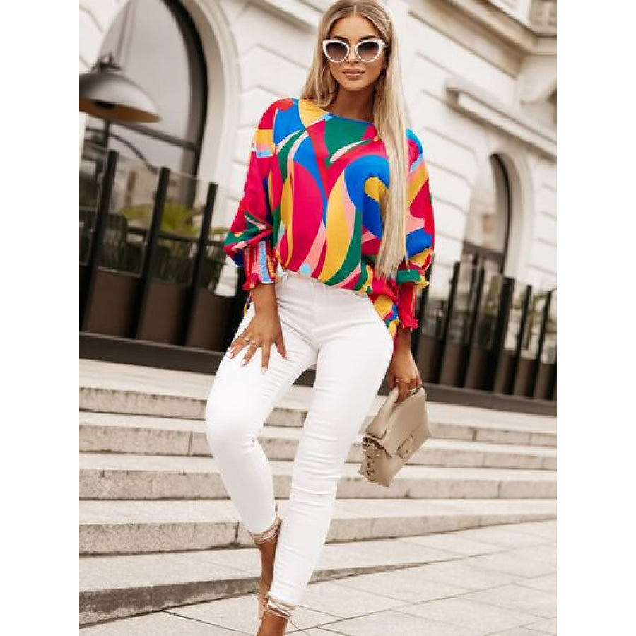 Abstract Lantern Sleeve Blouse Apparel and Accessories