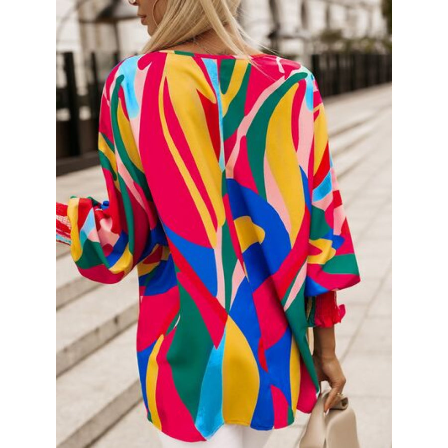 Abstract Lantern Sleeve Blouse Apparel and Accessories