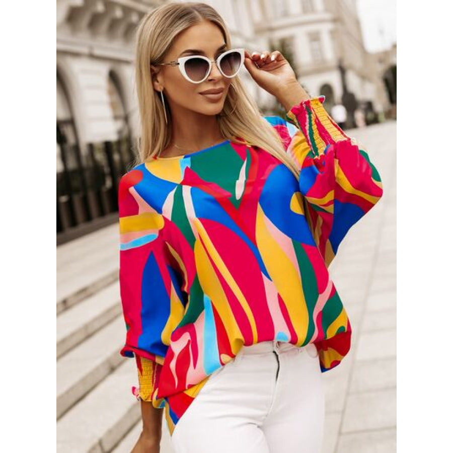 Abstract Lantern Sleeve Blouse Apparel and Accessories