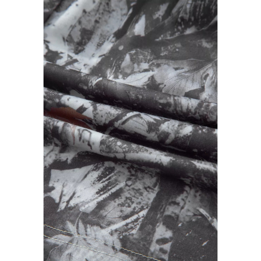 Abstract Maple Leaf Printed Tie Elastic Waist Shorts Apparel and Accessories