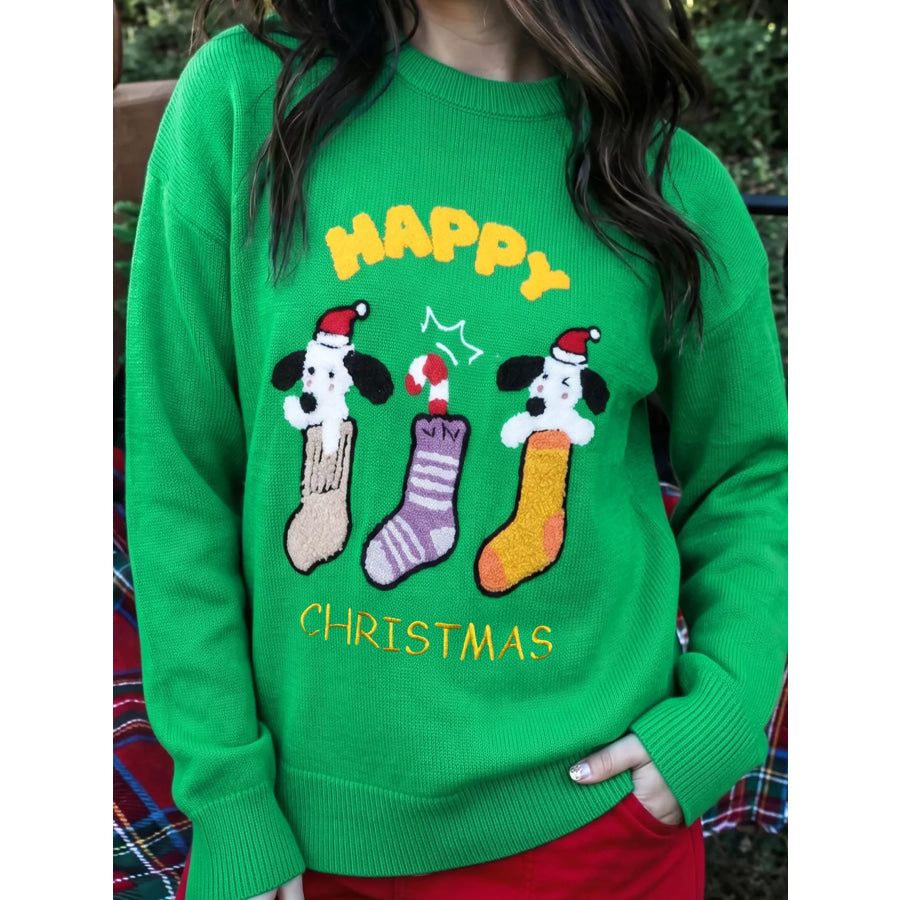 Abstract Patch Embroidery Christmas Pullover Sweater Apparel and Accessories
