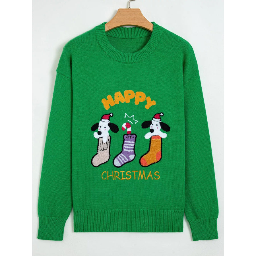 Abstract Patch Embroidery Christmas Pullover Sweater Apparel and Accessories