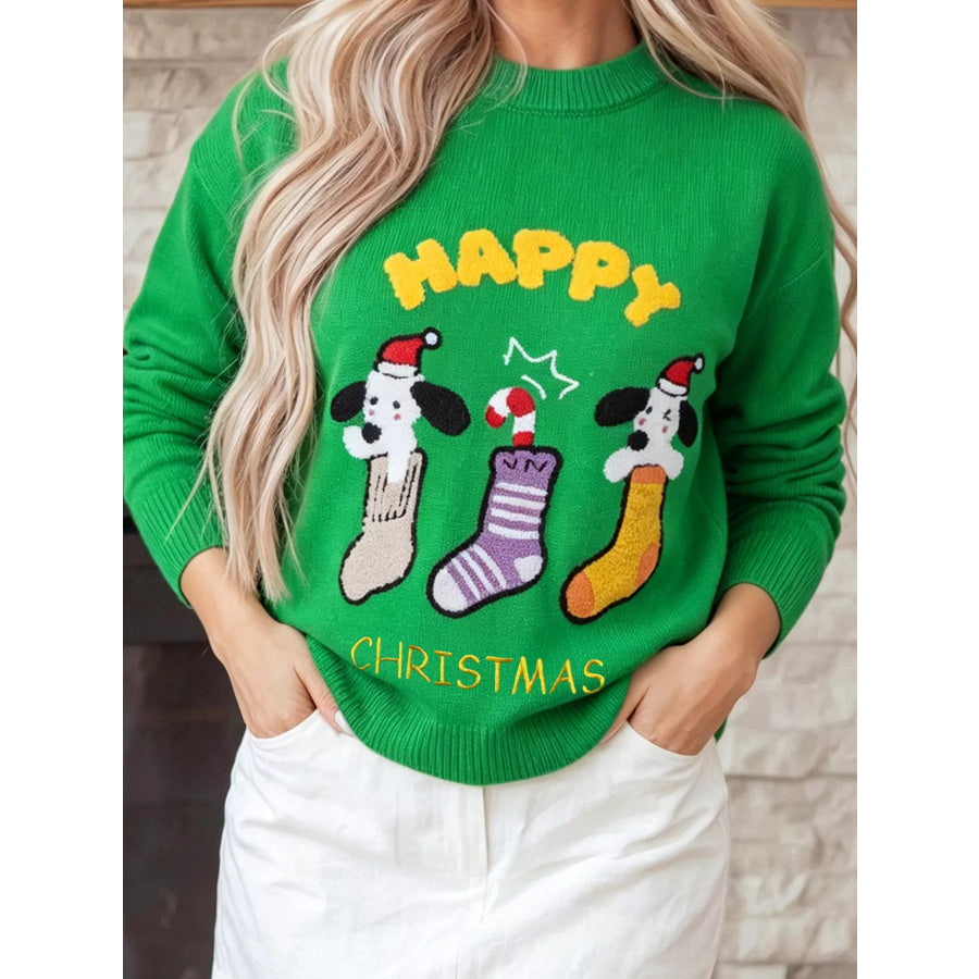 Abstract Patch Embroidery Christmas Pullover Sweater Apparel and Accessories