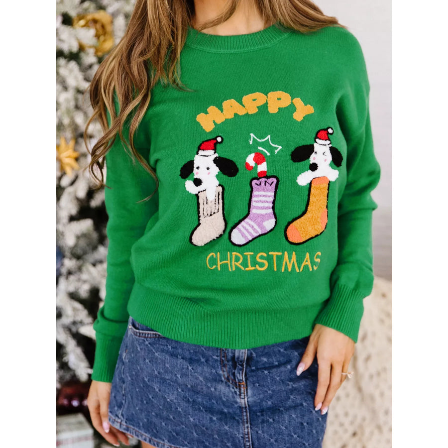 Abstract Patch Embroidery Christmas Pullover Sweater Apparel and Accessories