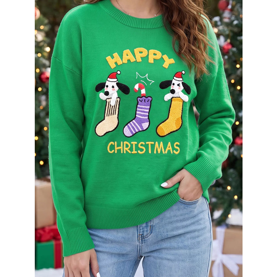 Abstract Patch Embroidery Christmas Pullover Sweater Apparel and Accessories