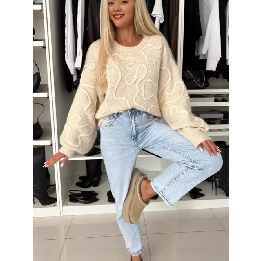Abstract Pattern Oversized Round Neck Sweater Apparel and Accessories
