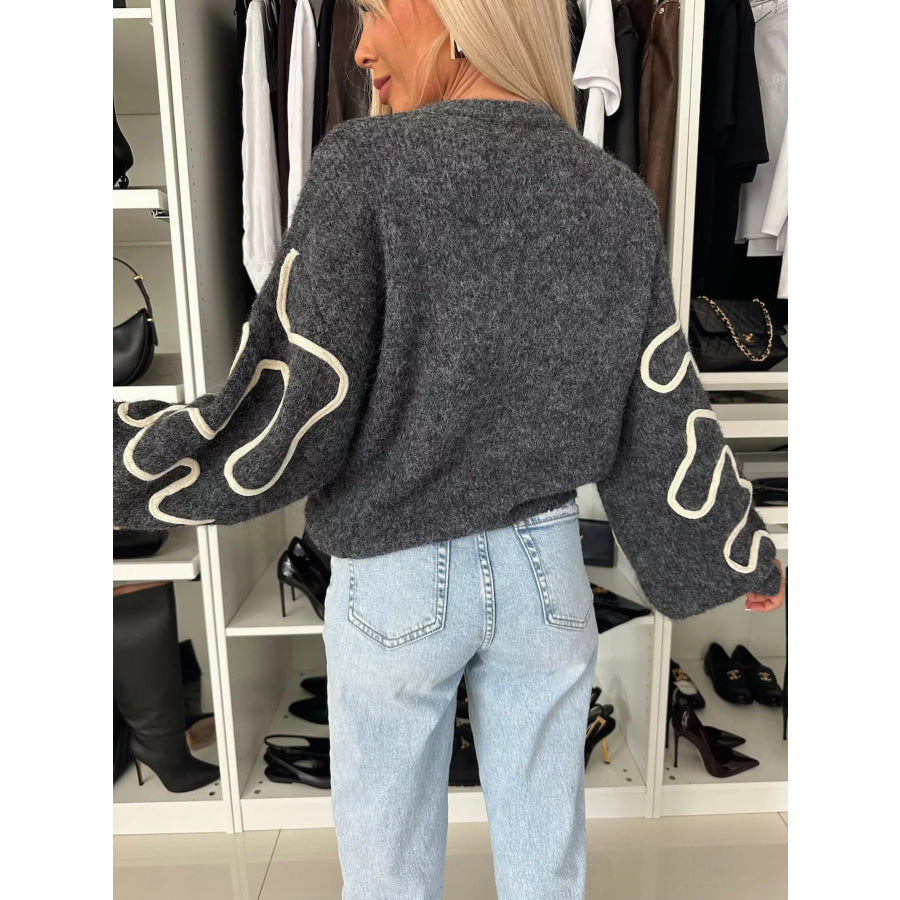 Abstract Pattern Oversized Round Neck Sweater Apparel and Accessories