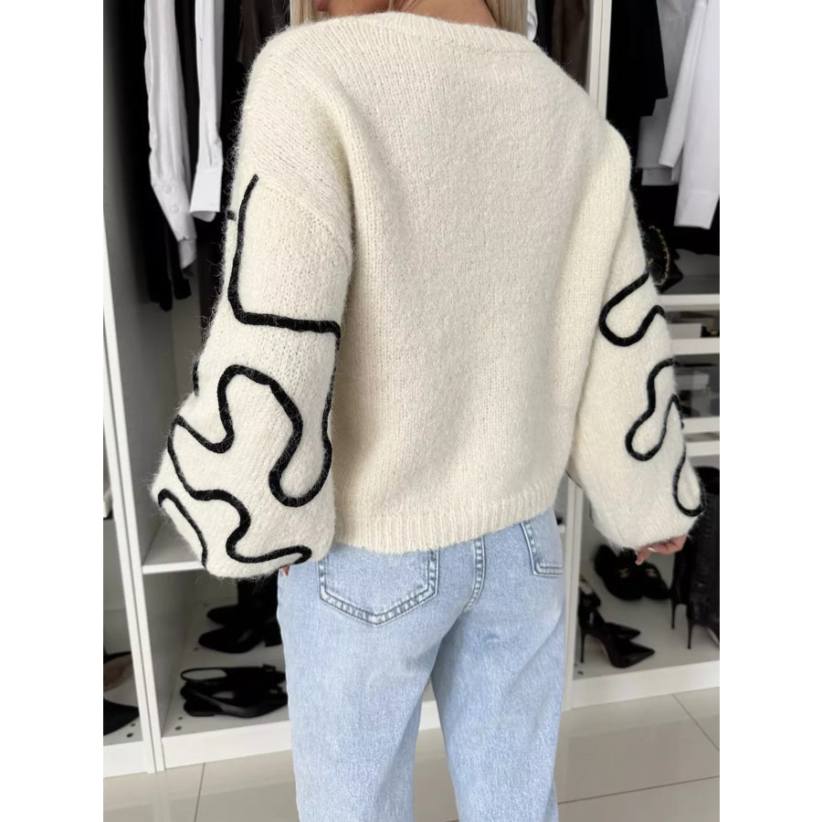 Abstract Pattern Oversized Round Neck Sweater Apparel and Accessories