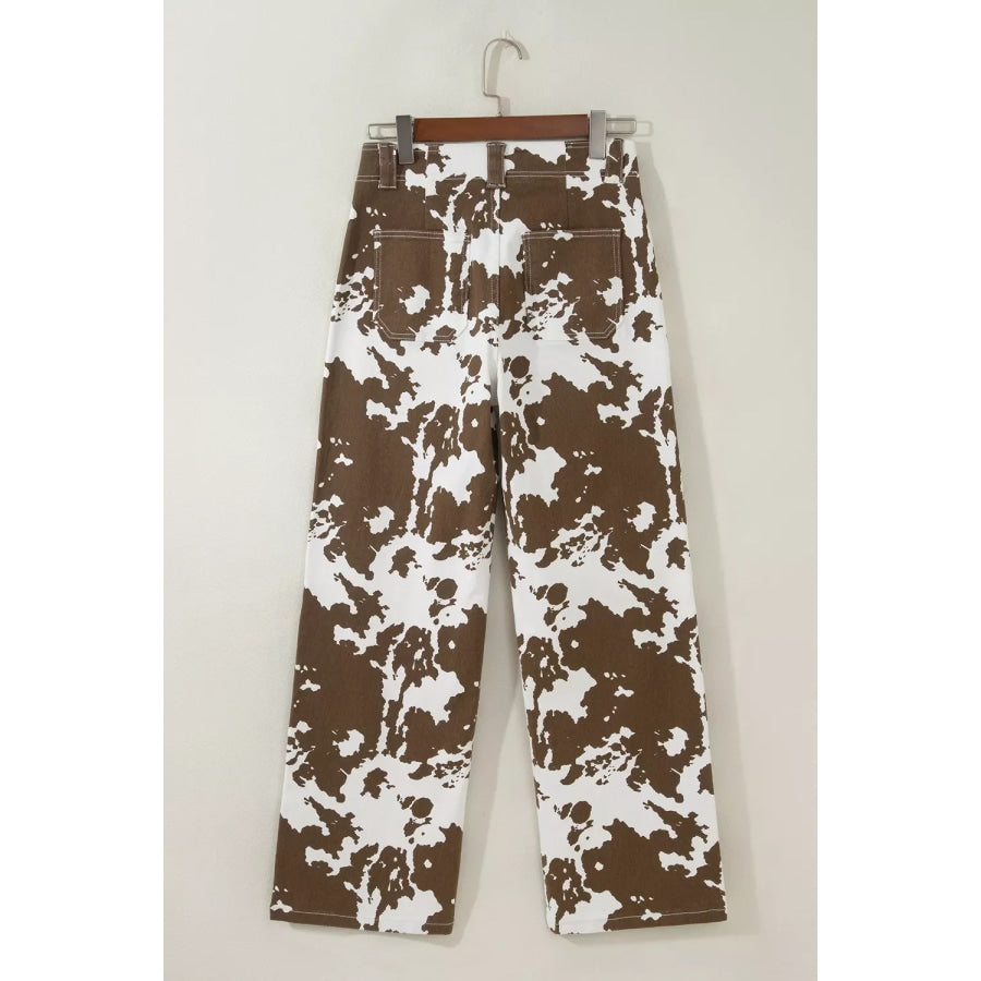 Abstract Pattern Regular Fit Full-Length Western Style Jeans Apparel and Accessories