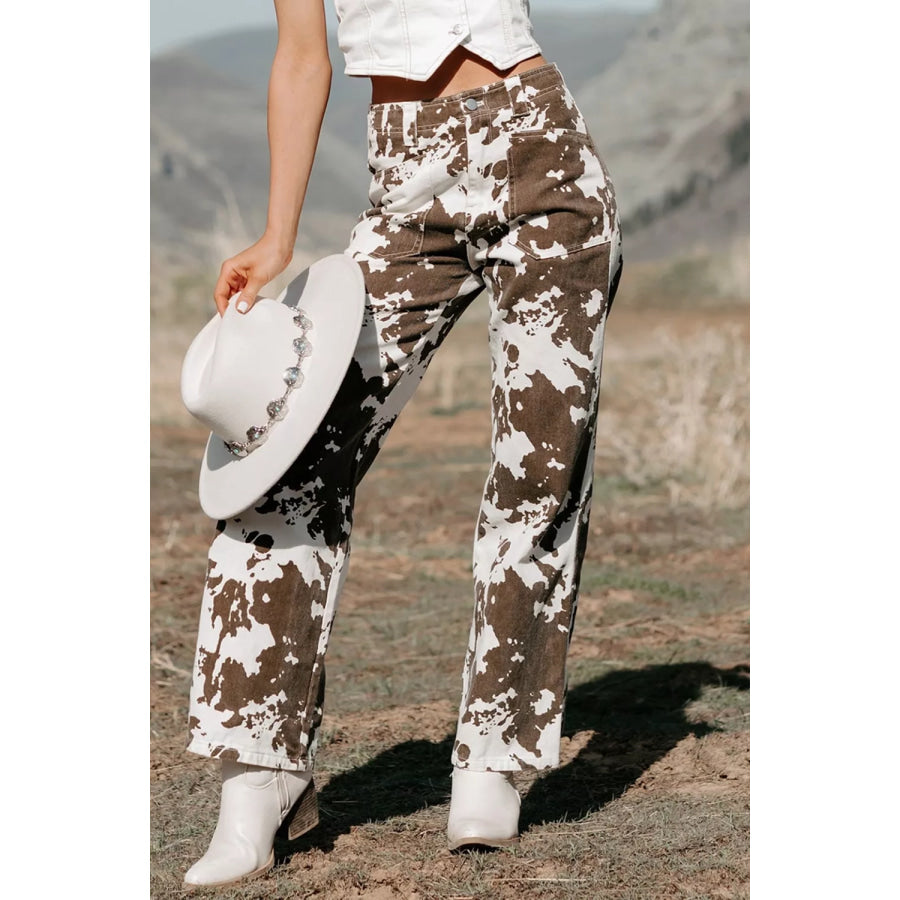 Abstract Pattern Regular Fit Full-Length Western Style Jeans Apparel and Accessories
