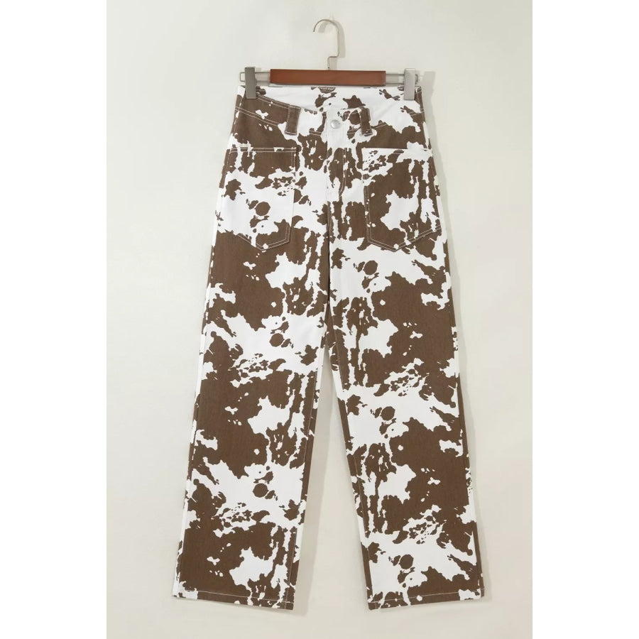 Abstract Pattern Regular Fit Full-Length Western Style Jeans Apparel and Accessories