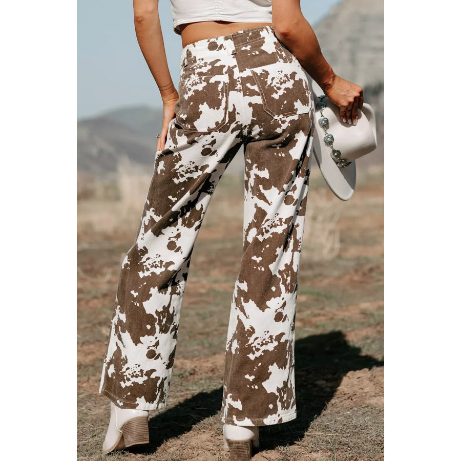 Abstract Pattern Regular Fit Full-Length Western Style Jeans Apparel and Accessories