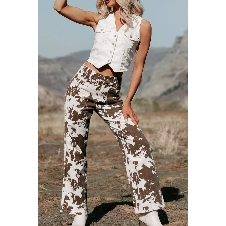 Abstract Pattern Regular Fit Full-Length Western Style Jeans Apparel and Accessories