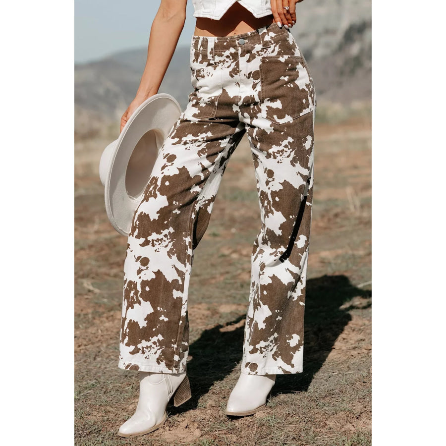 Abstract Pattern Regular Fit Full-Length Western Style Jeans Apparel and Accessories