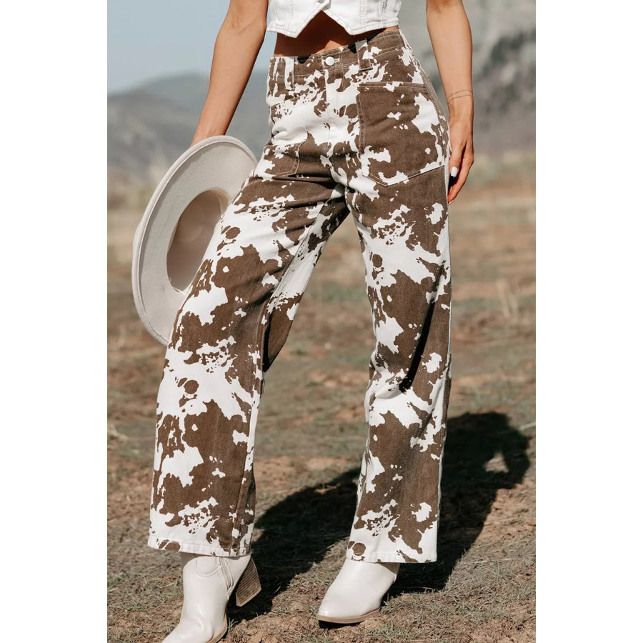 Abstract Pattern Regular Fit Full-Length Western Style Jeans Apparel and Accessories