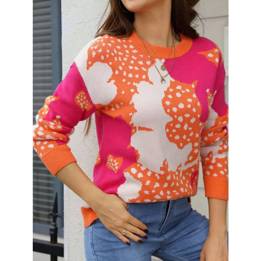 Abstract Pattern Round Neck Sweater Apparel and Accessories