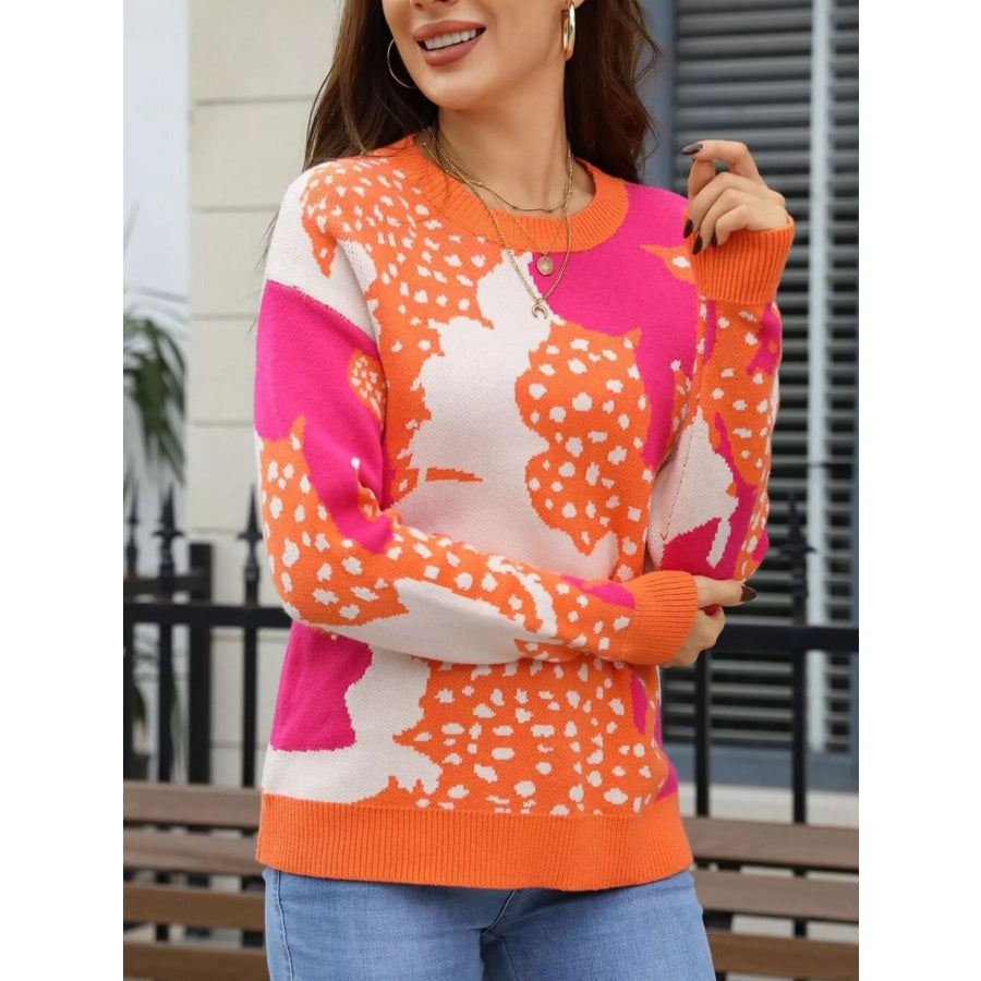 Abstract Pattern Round Neck Sweater Apparel and Accessories