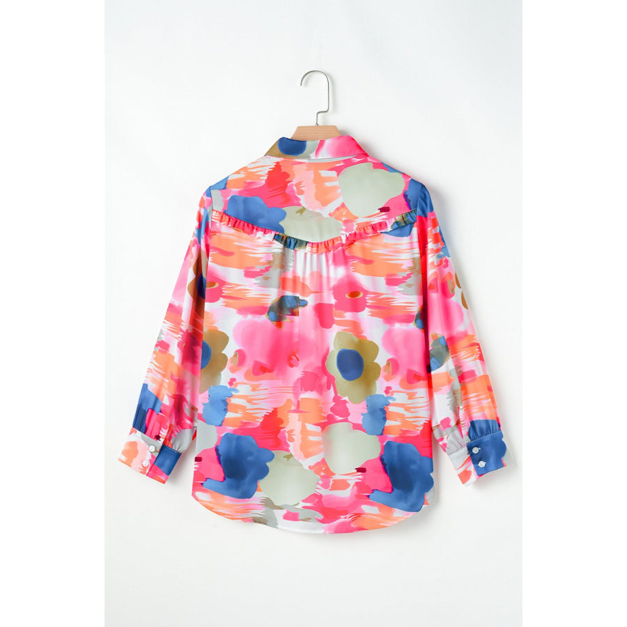 Abstract Print Collared Neck Long Sleeve Shirt Apparel and Accessories