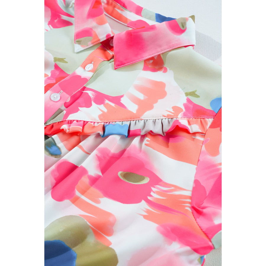 Abstract Print Collared Neck Long Sleeve Shirt Apparel and Accessories
