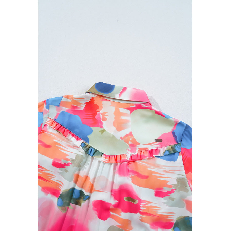 Abstract Print Collared Neck Long Sleeve Shirt Apparel and Accessories