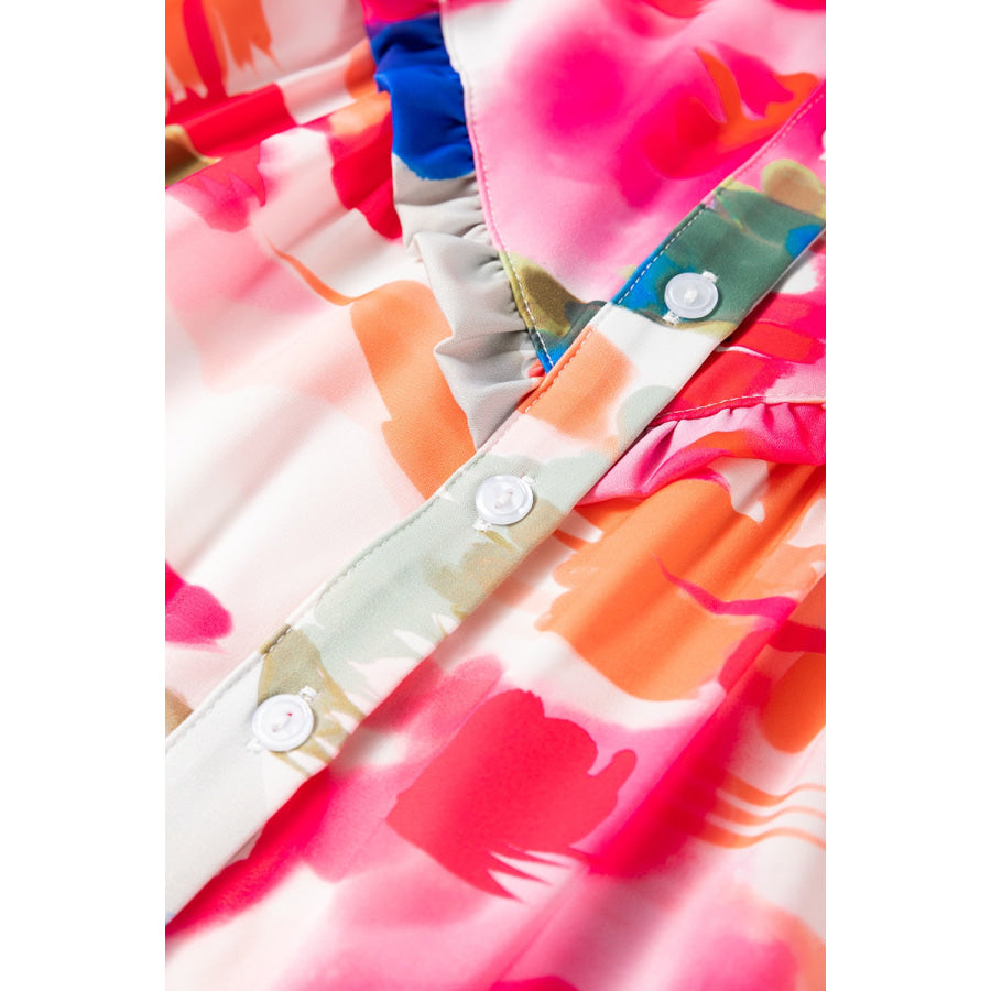 Abstract Print Collared Neck Long Sleeve Shirt Apparel and Accessories