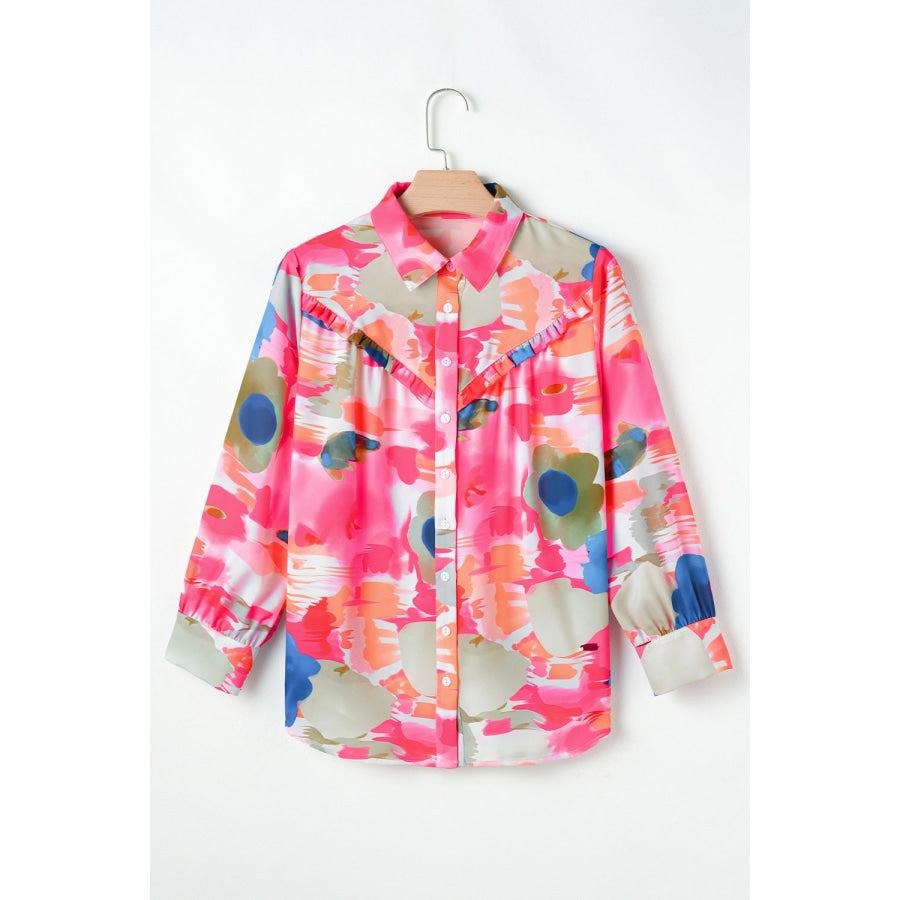 Abstract Print Collared Neck Long Sleeve Shirt Apparel and Accessories