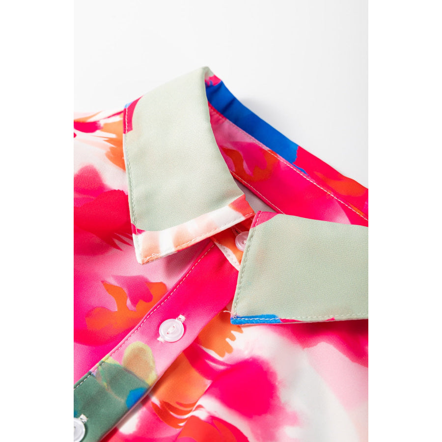 Abstract Print Collared Neck Long Sleeve Shirt Apparel and Accessories