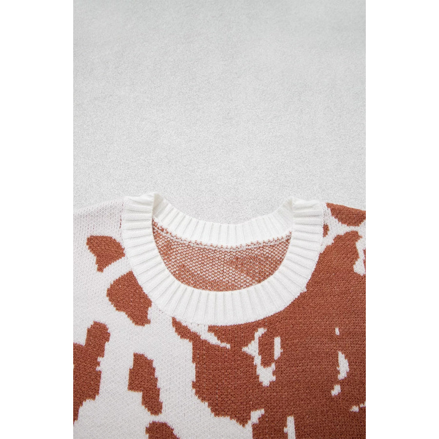 Abstract Print Drop Shoulder Long Sleeve Round Neck Sweater Apparel and Accessories