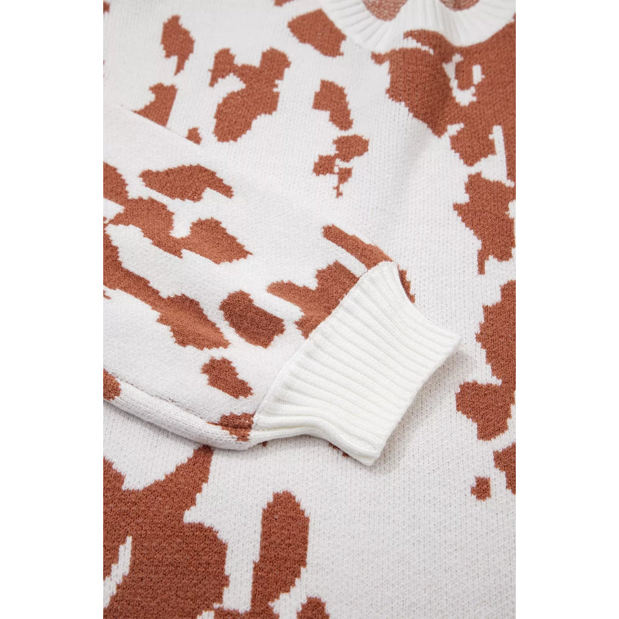 Abstract Print Drop Shoulder Long Sleeve Round Neck Sweater Apparel and Accessories