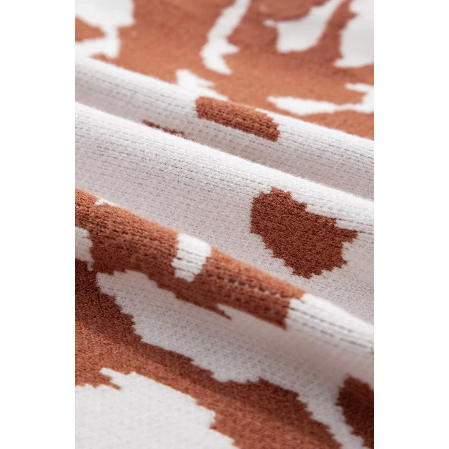 Abstract Print Drop Shoulder Long Sleeve Round Neck Sweater Apparel and Accessories
