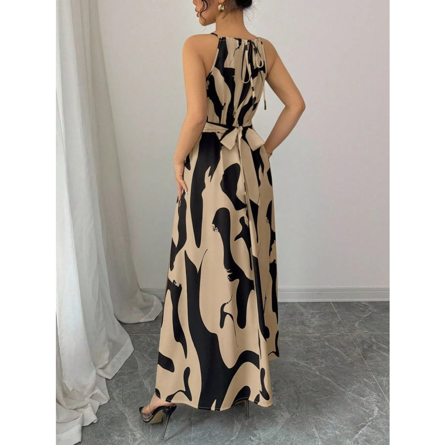 Abstract Print Halter Neck Maxi Dress Apparel and Accessories