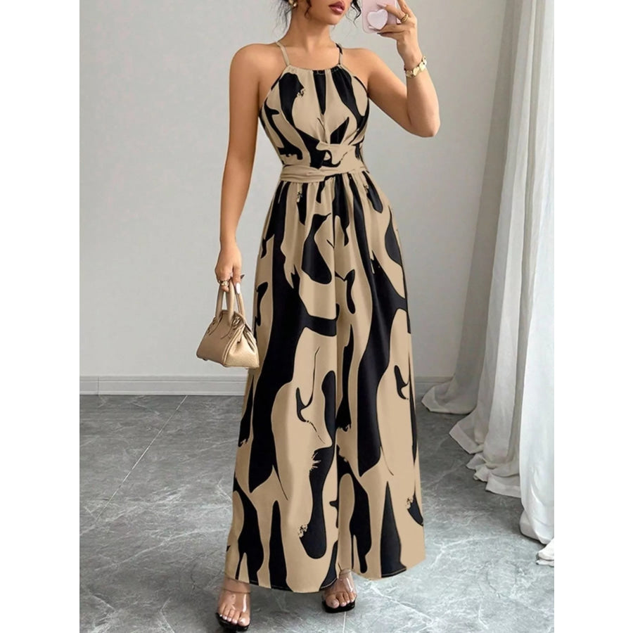 Abstract Print Halter Neck Maxi Dress Apparel and Accessories