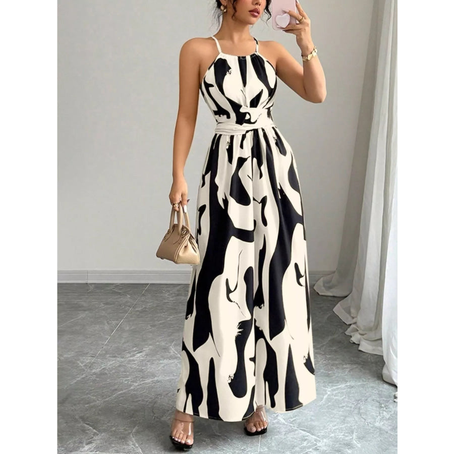 Abstract Print Halter Neck Maxi Dress Apparel and Accessories