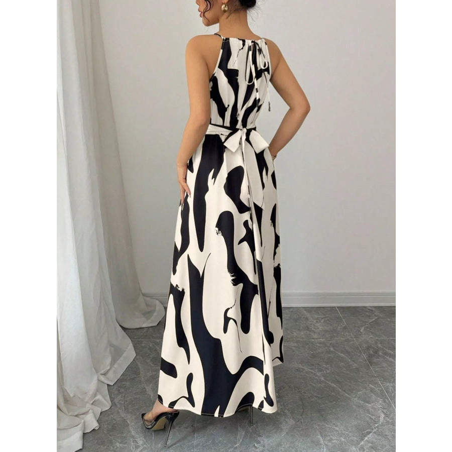 Abstract Print Halter Neck Maxi Dress Apparel and Accessories