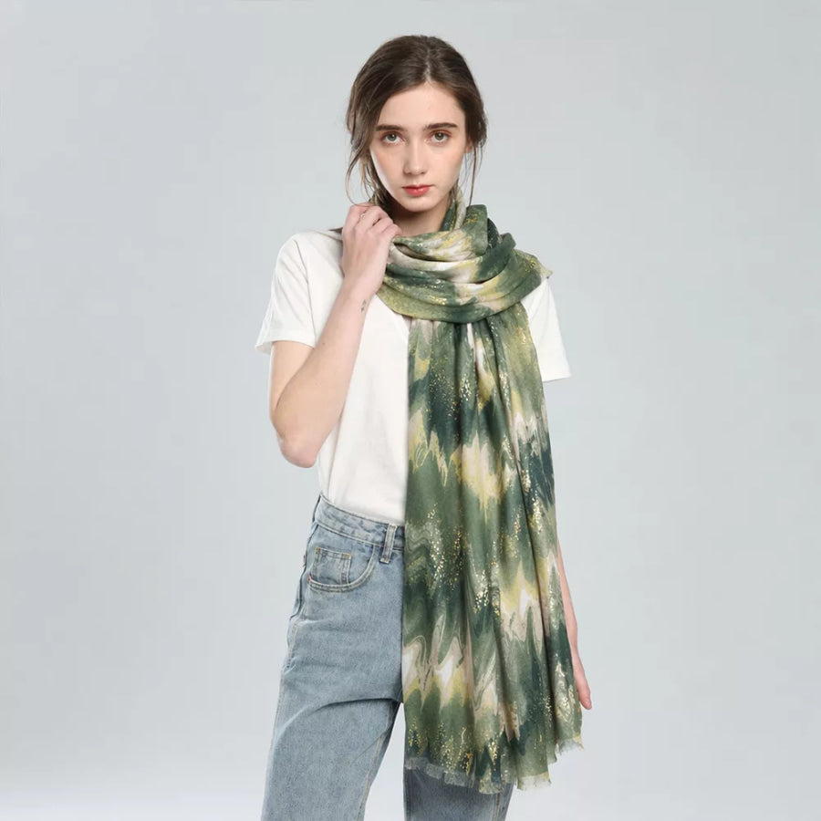 Abstract Print Lightweight Fashion Scarf Green / One Size Apparel and Accessories