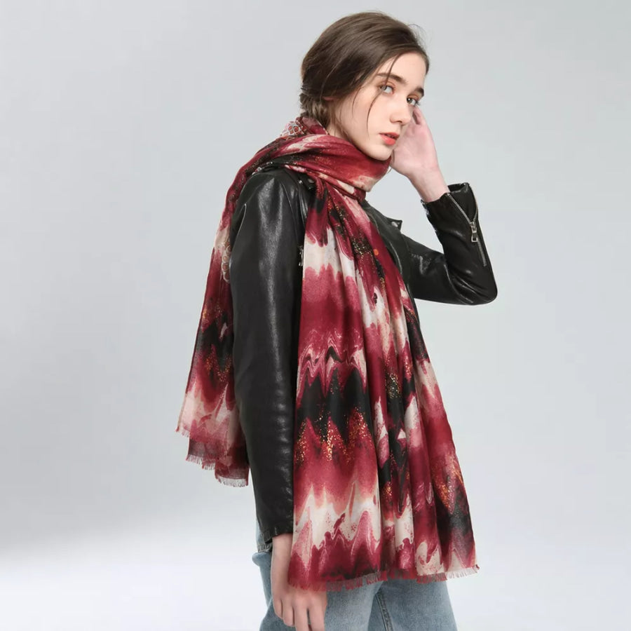 Abstract Print Lightweight Fashion Scarf Red / One Size Apparel and Accessories