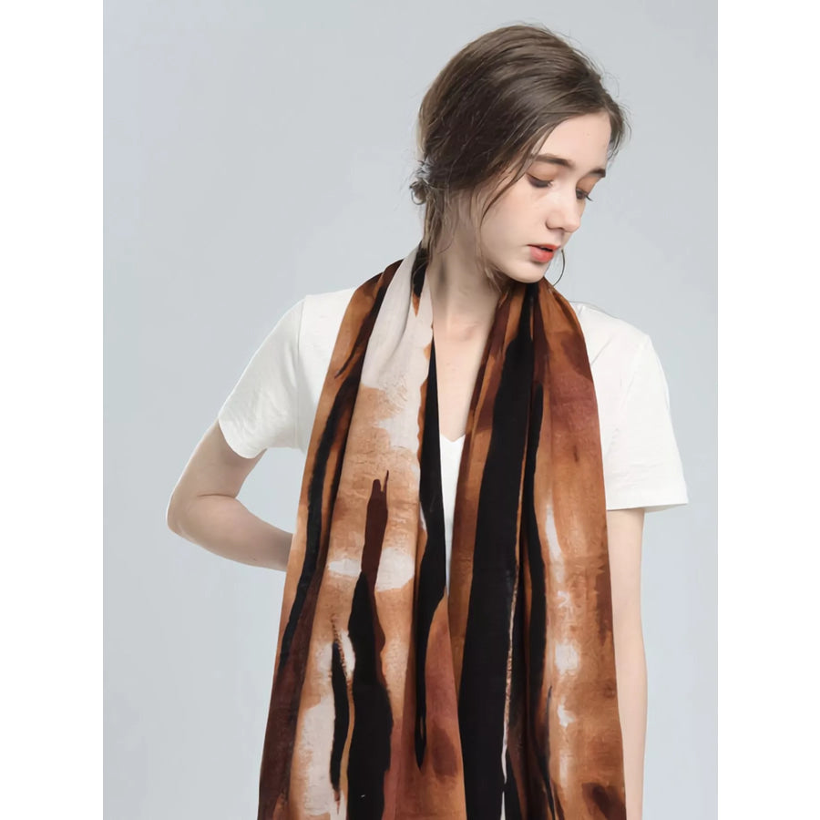 Abstract Print Lightweight Scarf Khaki / One Size Apparel and Accessories