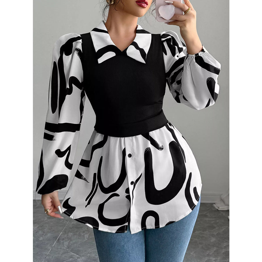 Abstract Print Long Sleeve Blouse Apparel and Accessories