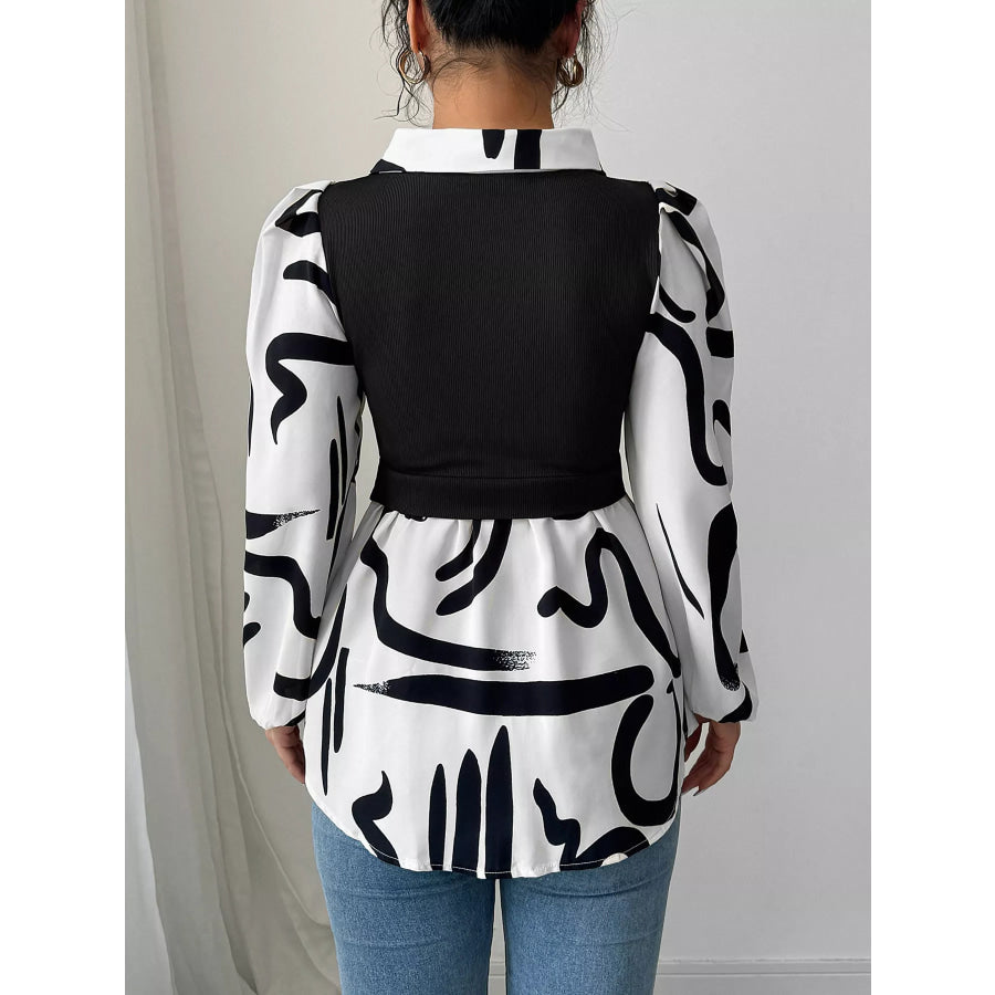 Abstract Print Long Sleeve Blouse Apparel and Accessories