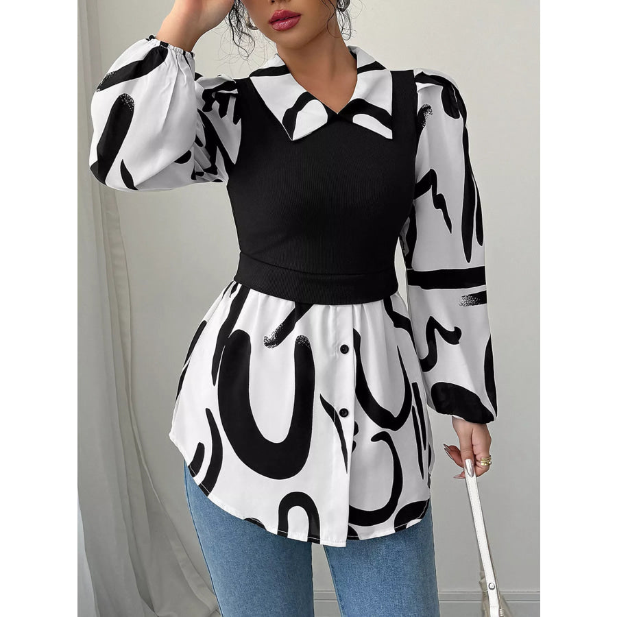 Abstract Print Long Sleeve Blouse Apparel and Accessories
