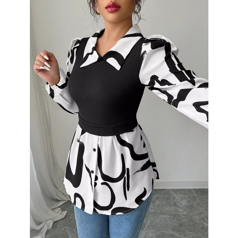 Abstract Print Long Sleeve Blouse Black / S Apparel and Accessories